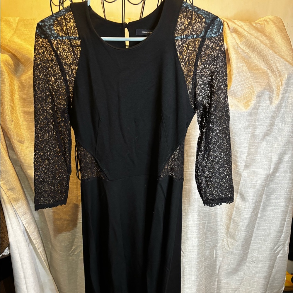 French Connection Black Lace Long Sleeve Dress